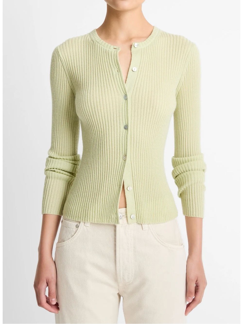 Vince Cashmere & Silk Rib Cardigan in Pale Fern Size M